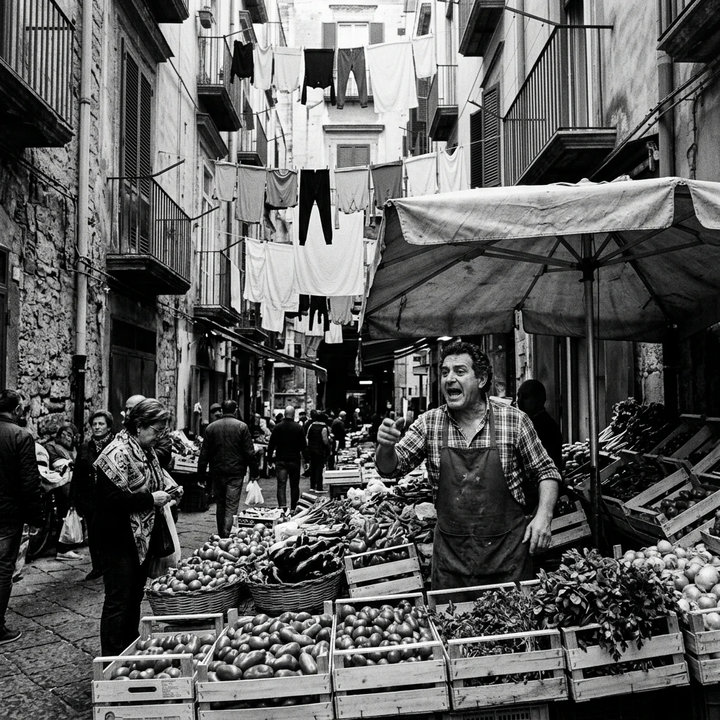Lively vegetable market in a narrow alley