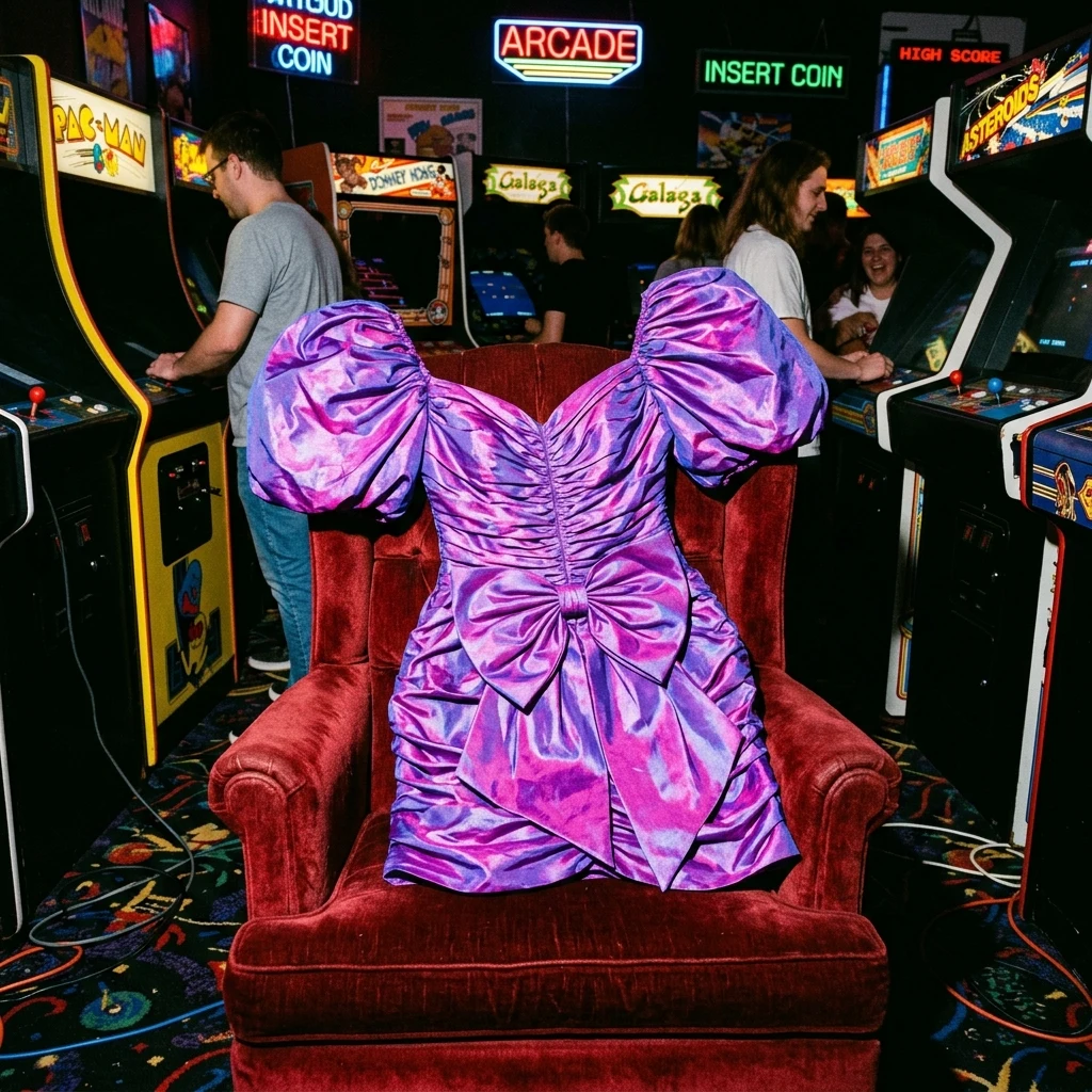 Vintage party dress on a velvet chair