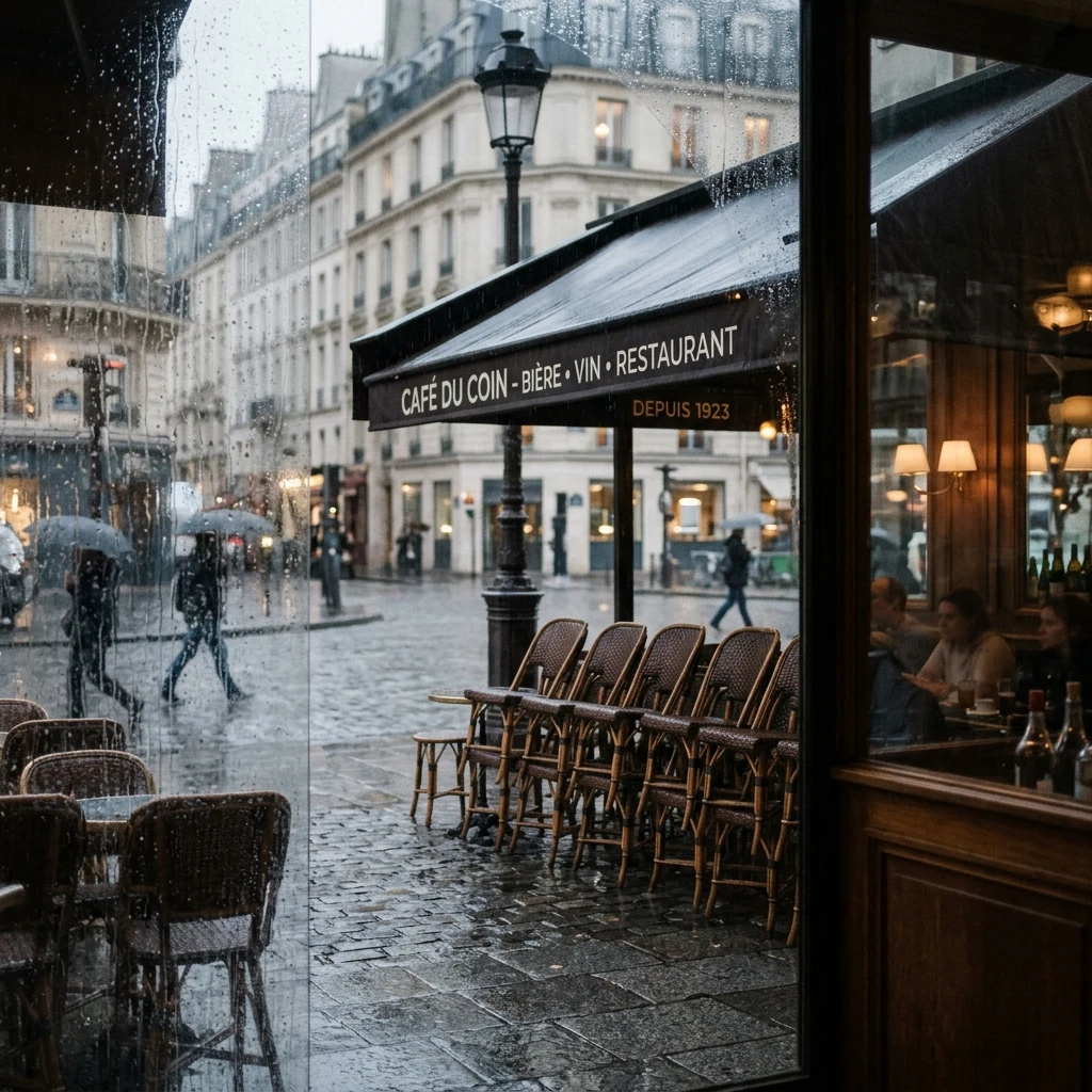 Rainy day at a quiet cafe