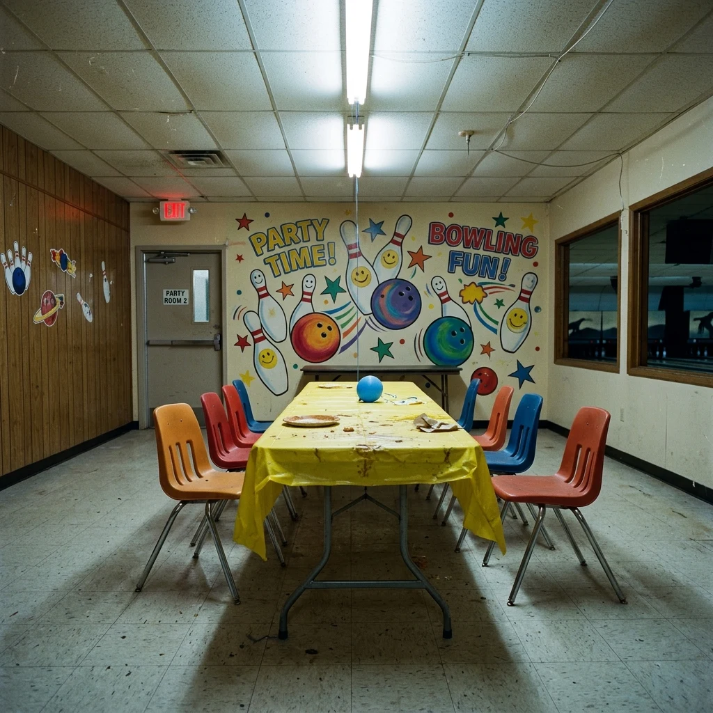 An empty bowling alley party room