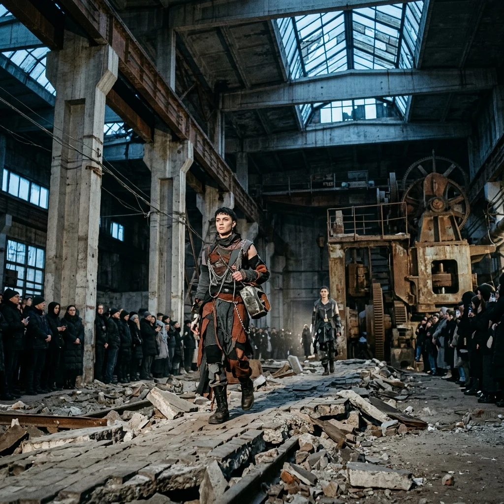 An DIY fashion show inside an abandoned constructivist factory in Kyiv