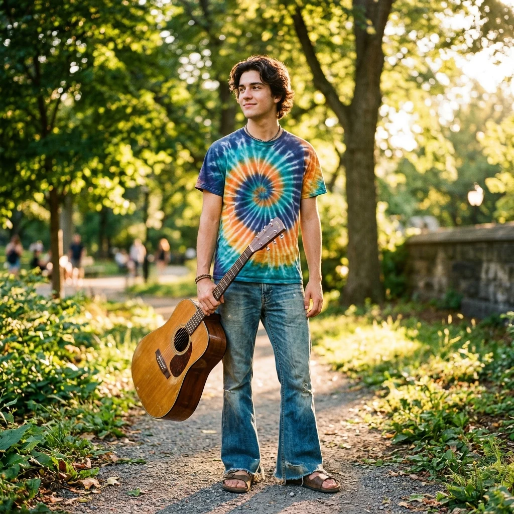 Musician relaxing in a sunny park