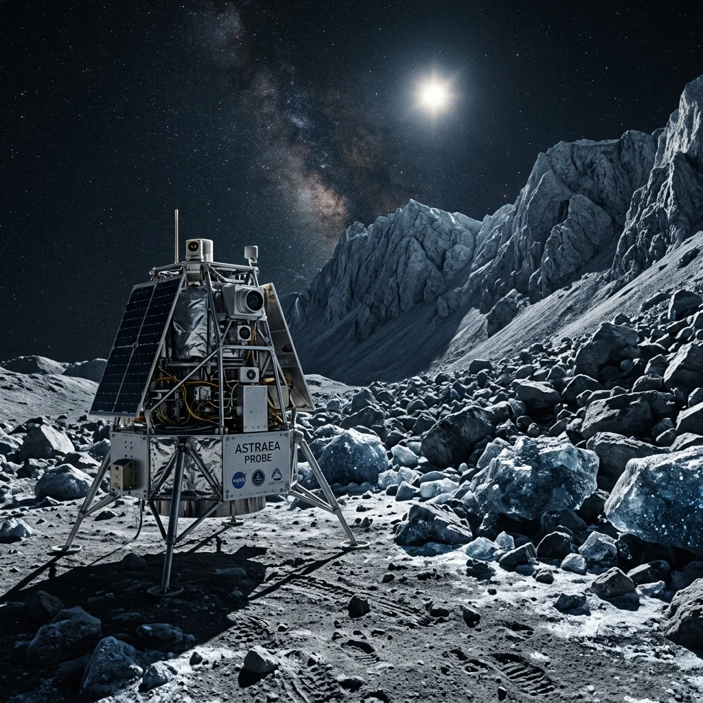 Robotic lander on a rocky moon