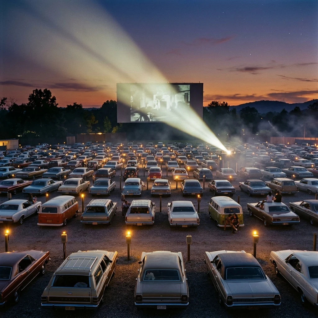 Classic cars at a drive in theater