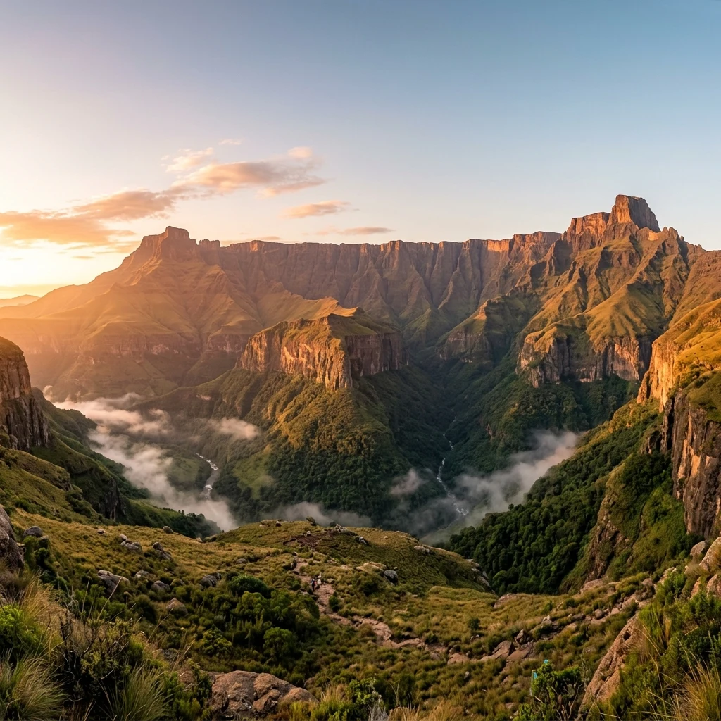 Epic panoramic landscape of the Drakensberg in South Africa