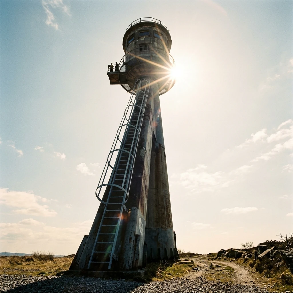 Watchtower built into a tall wind turbine