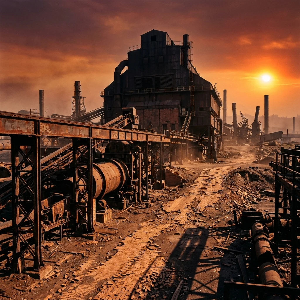 Industrial smelter at sunset
