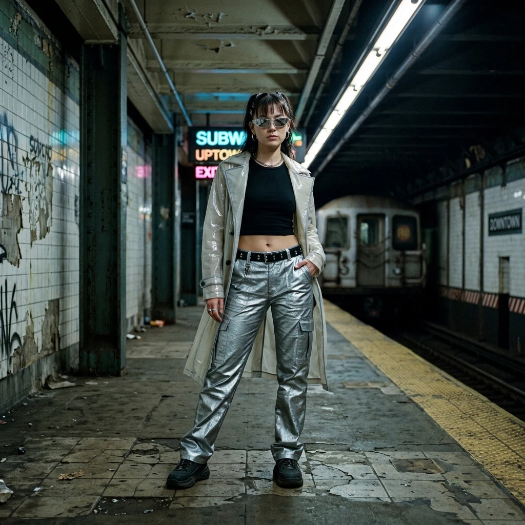 Fashionable look on a city subway platform