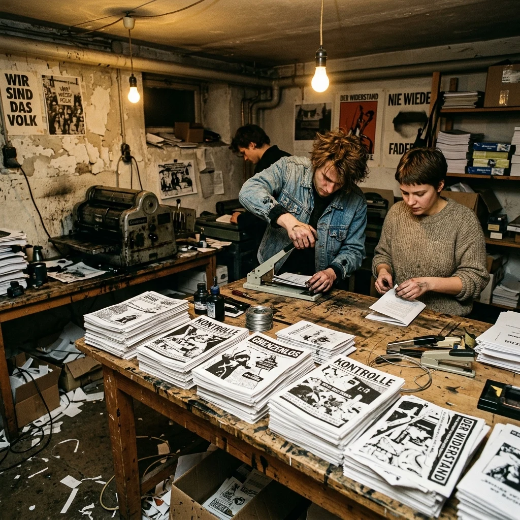 A DIY basement zine press in East Berlin shortly after the fall