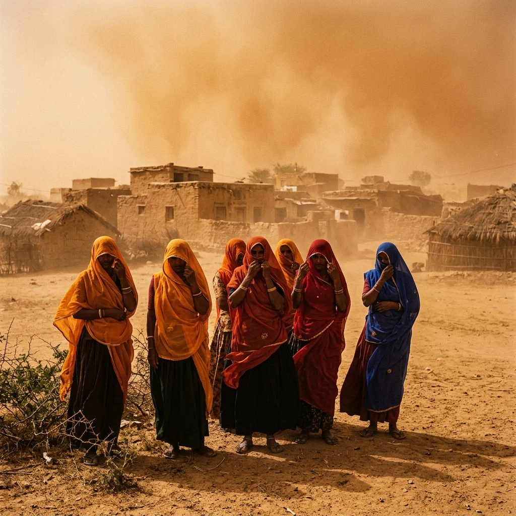 A Thar Desert village at the edge of a sandstorm
