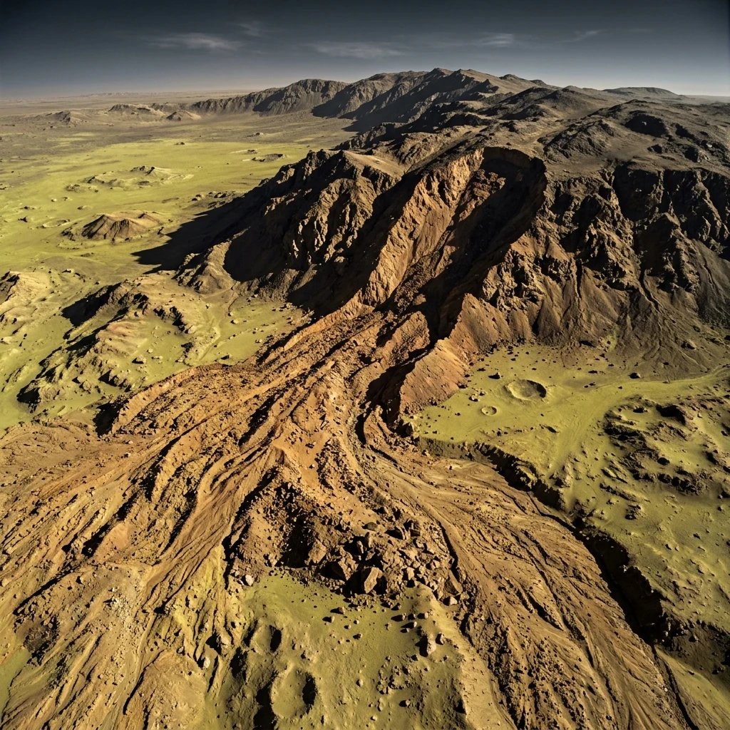 A low-orbit pass over the massive landslide scar on Euboea Montes