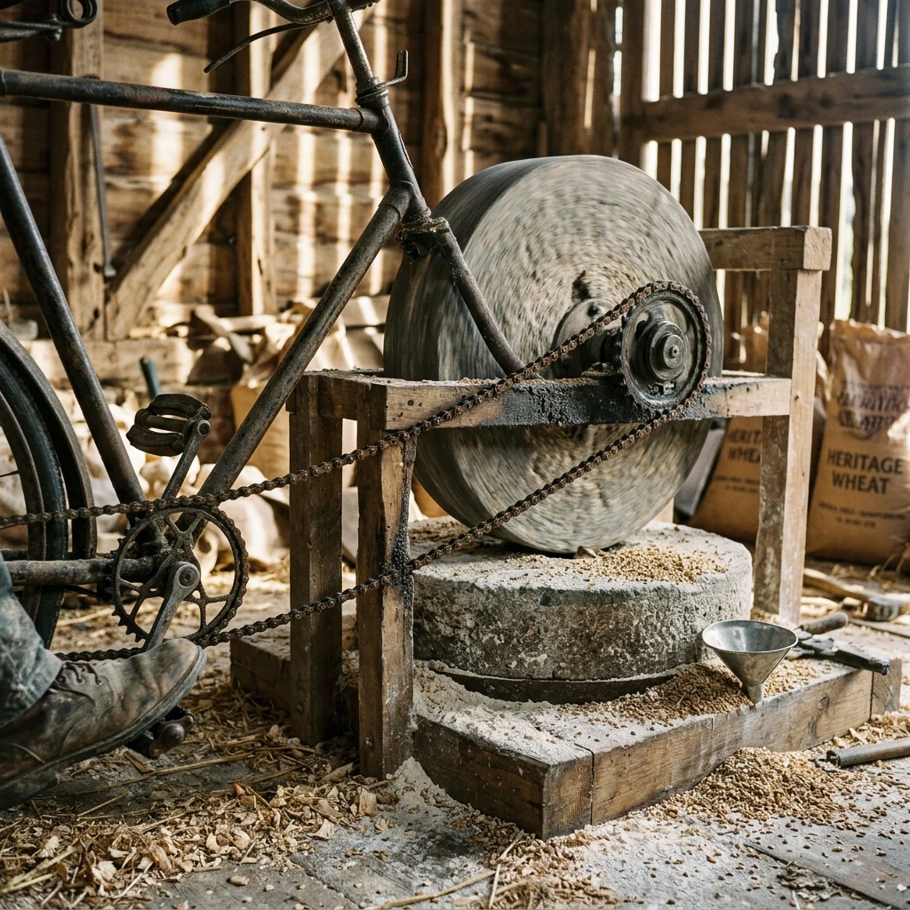 Rustic barn with a homemade grinding machine