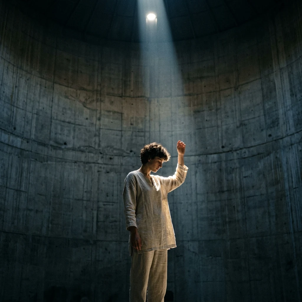 An experimental theater performance inside an empty concrete grain silo in Vilnius