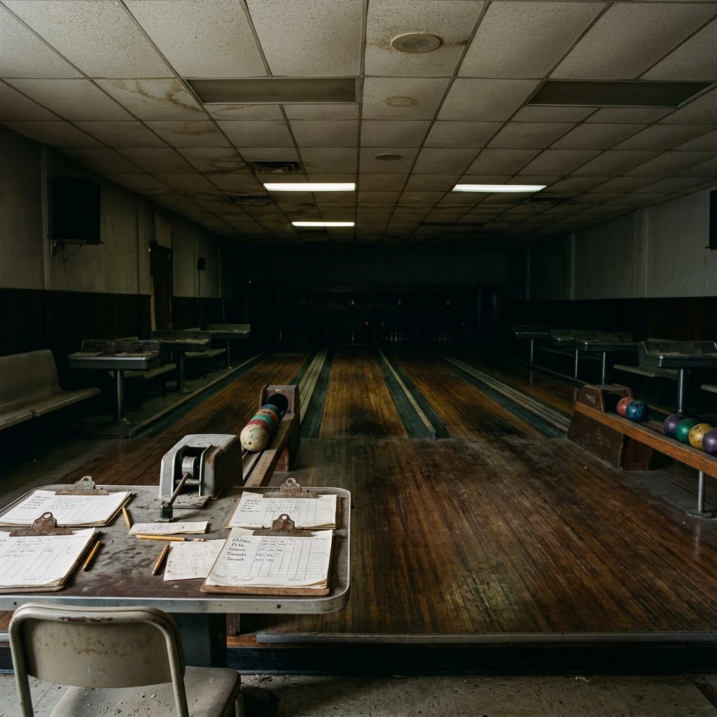 An empty vintage candlepin bowling alley