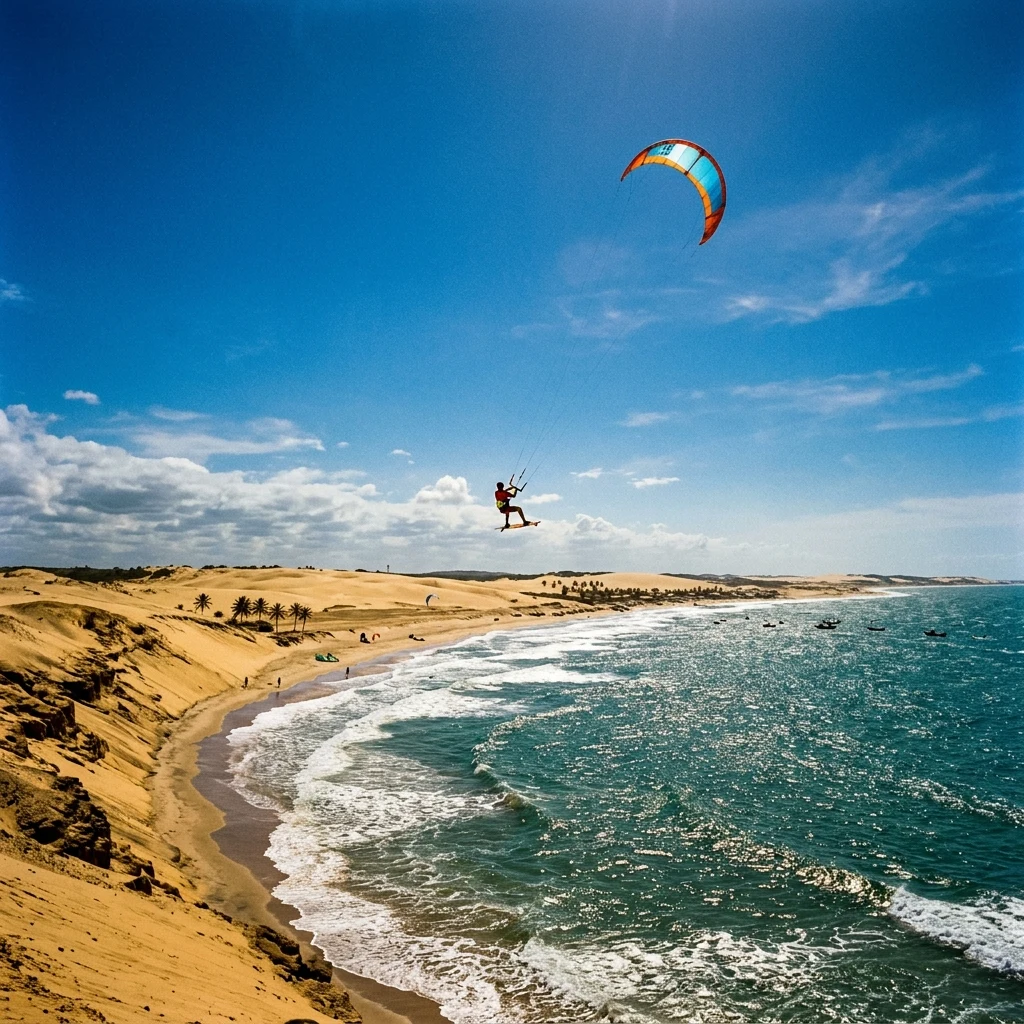 Kite surfer soaring above the ocean
