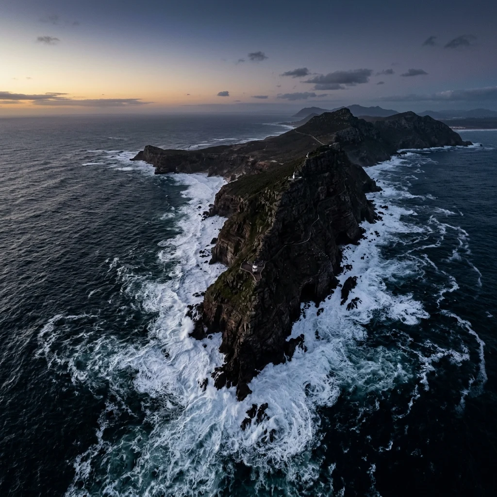 A drone photograph of the Cape of Good Hope