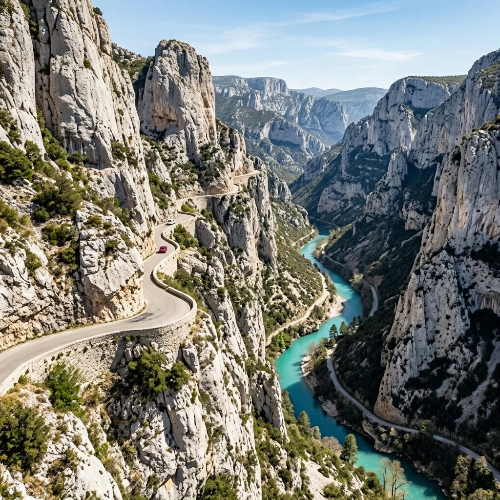 A winding mountain road passing through the steep