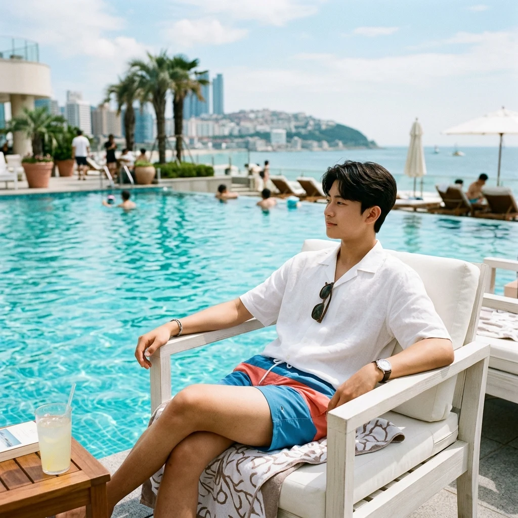 Relaxing by a bright blue resort pool