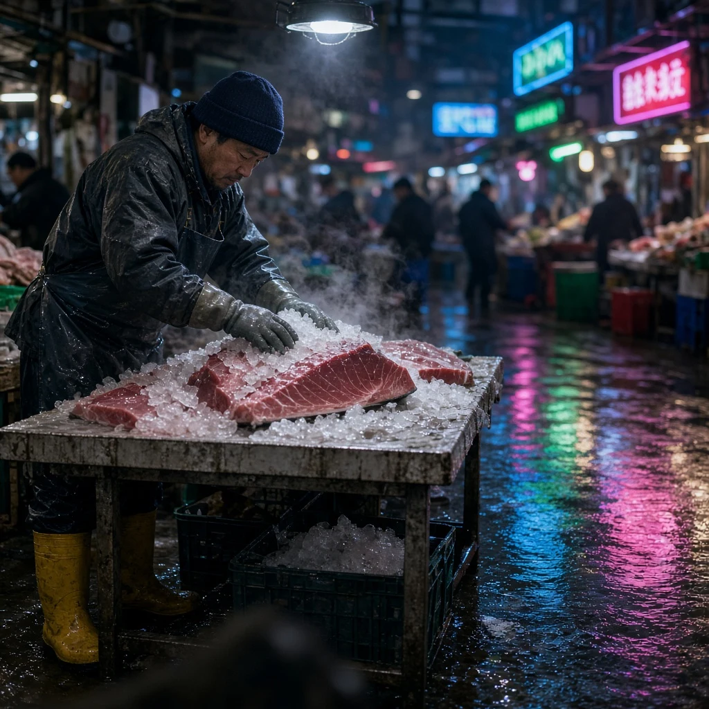 An early morning view of Tsukiji Outer Market in Tokyo