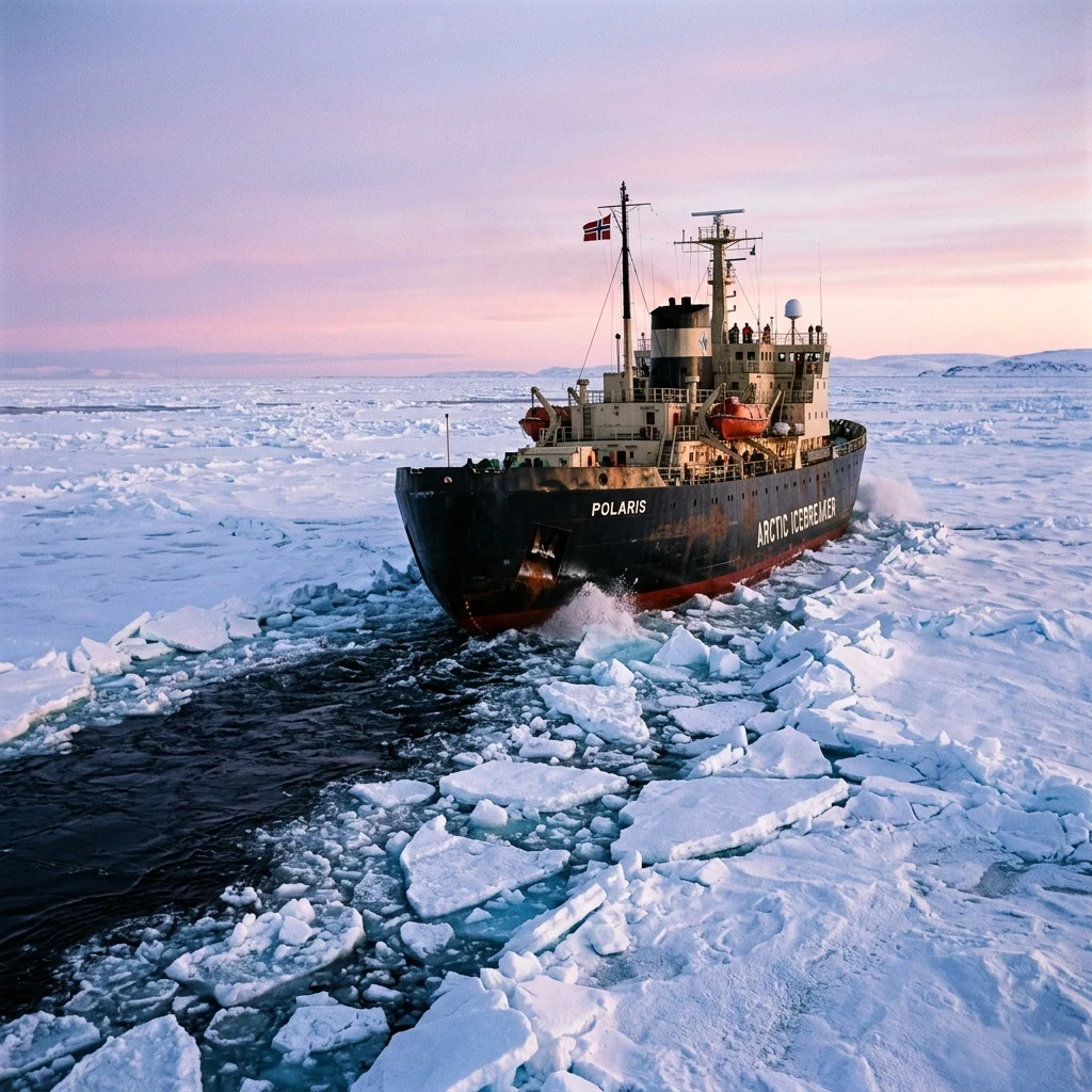 Icebreaker ship in arctic waters