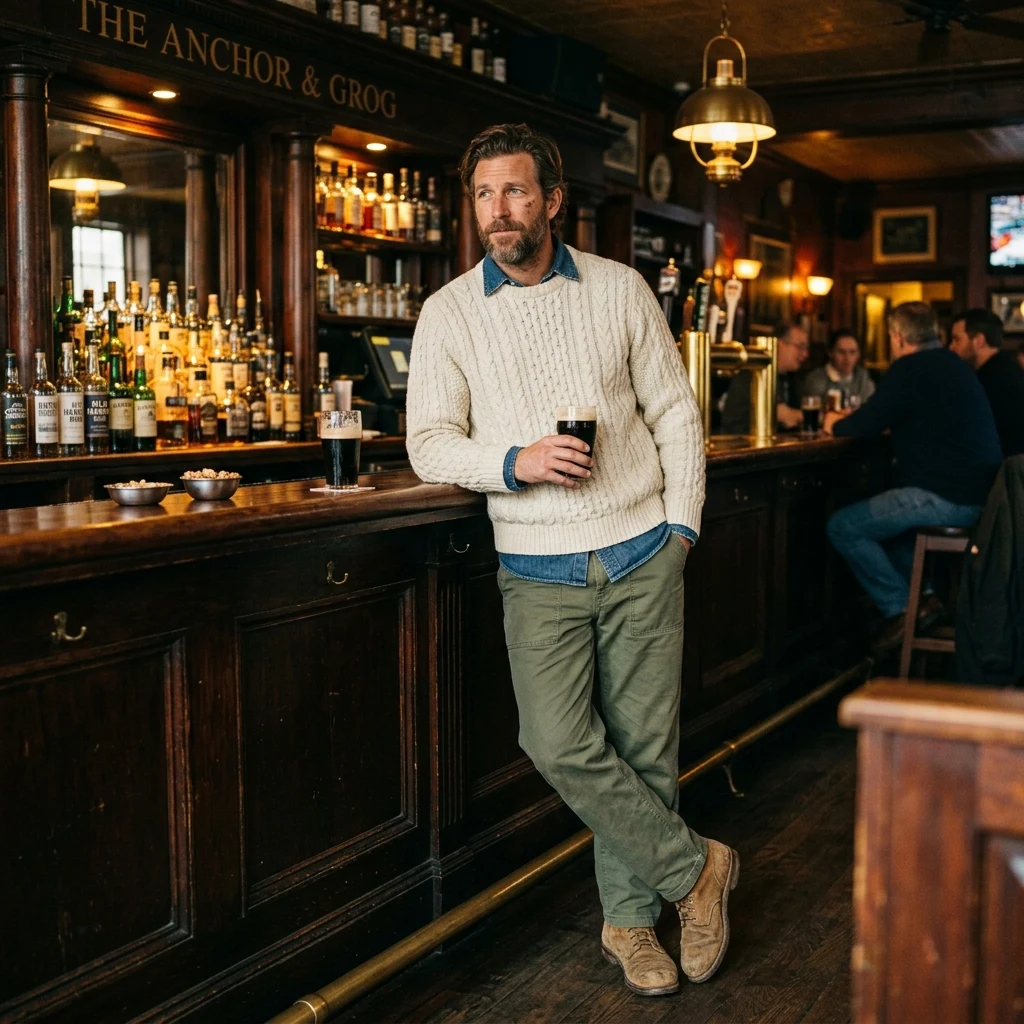 Relaxed person at a classic wooden bar