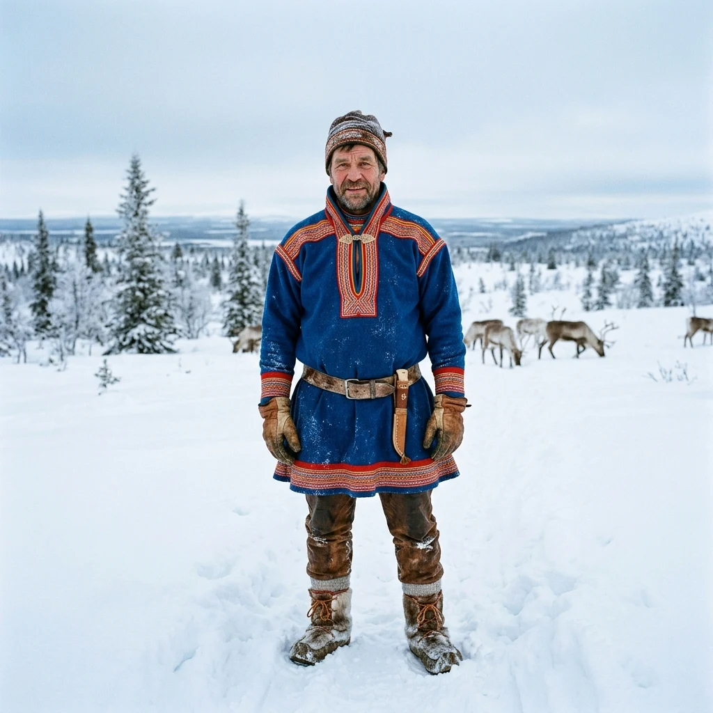 Traditional herder in a snowy landscape