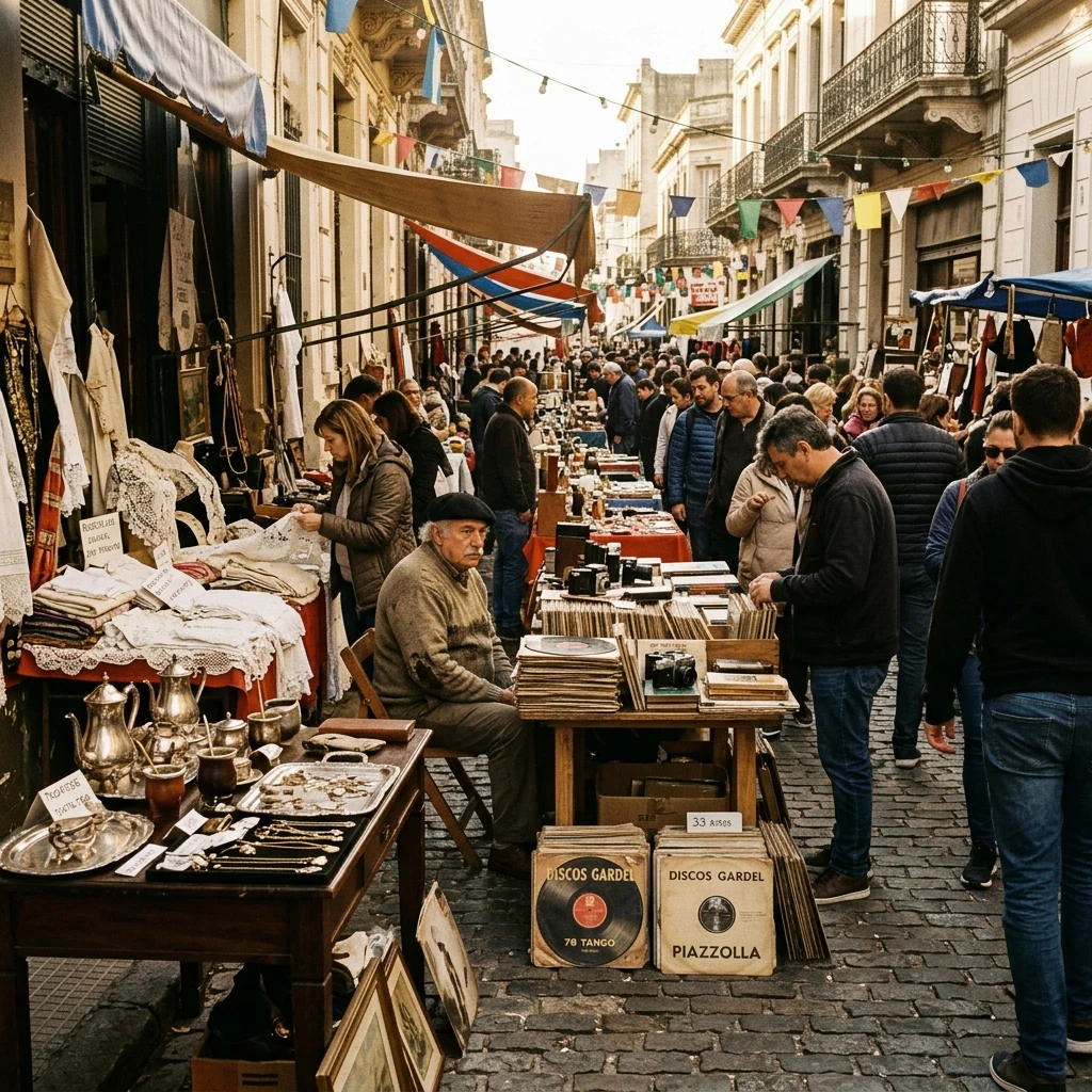 Antique market on a sunny city street
