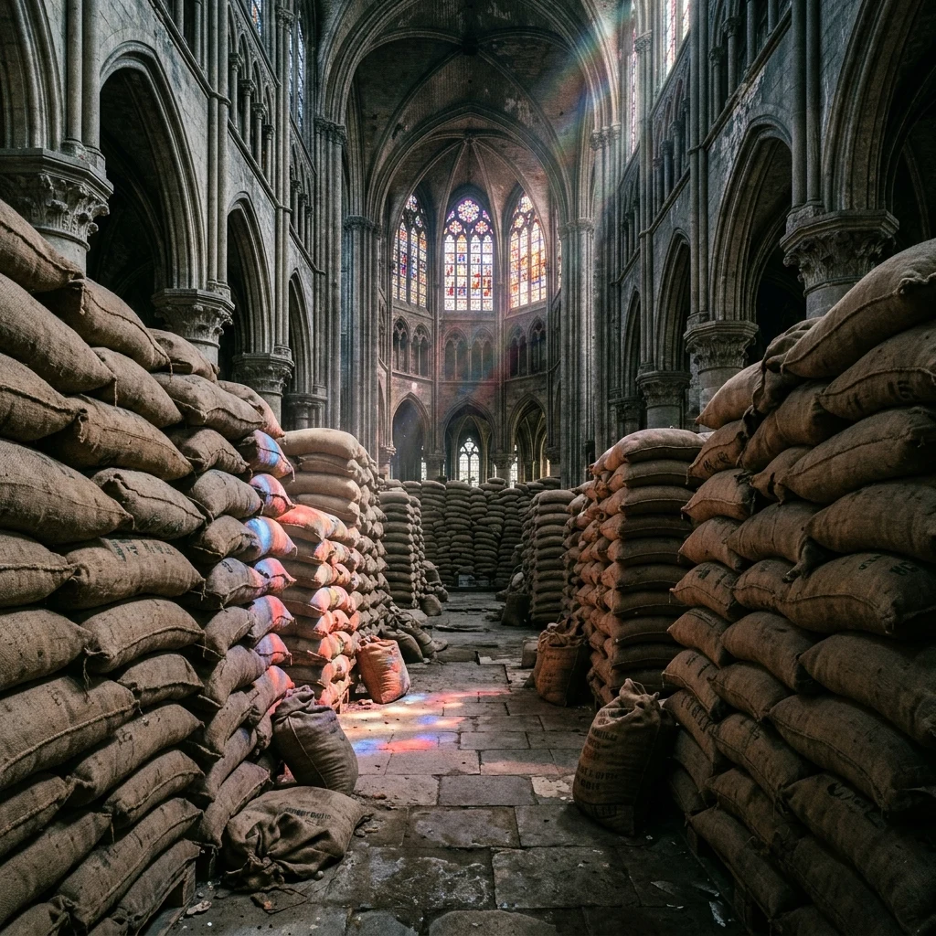 Sunlight streaming into an old cathedral