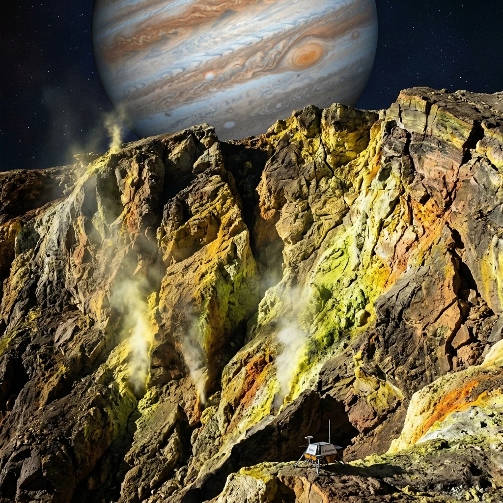 Sulfur plumes from nearby volcanoes casting yellow and green deposits across the sheer