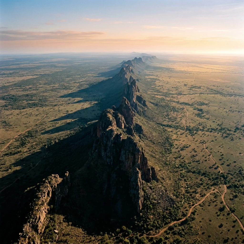 A dramatic aerial view of the narrow