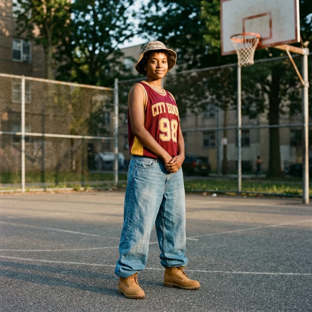 Casual style on a sunny basketball court