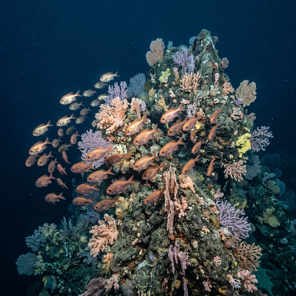 Colorful coral reef in the deep ocean