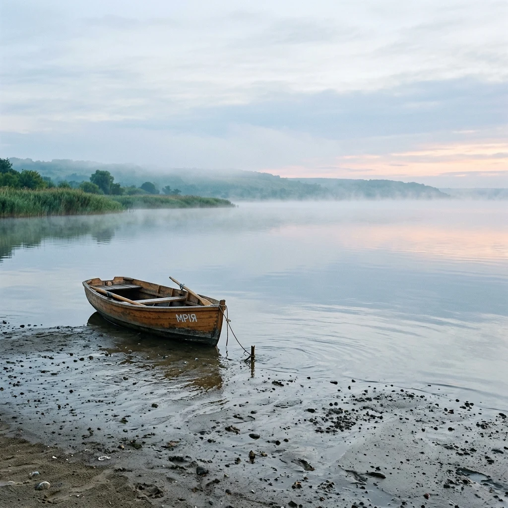 A peaceful early morning on a quiet sandy cove along the Dniester Estuary