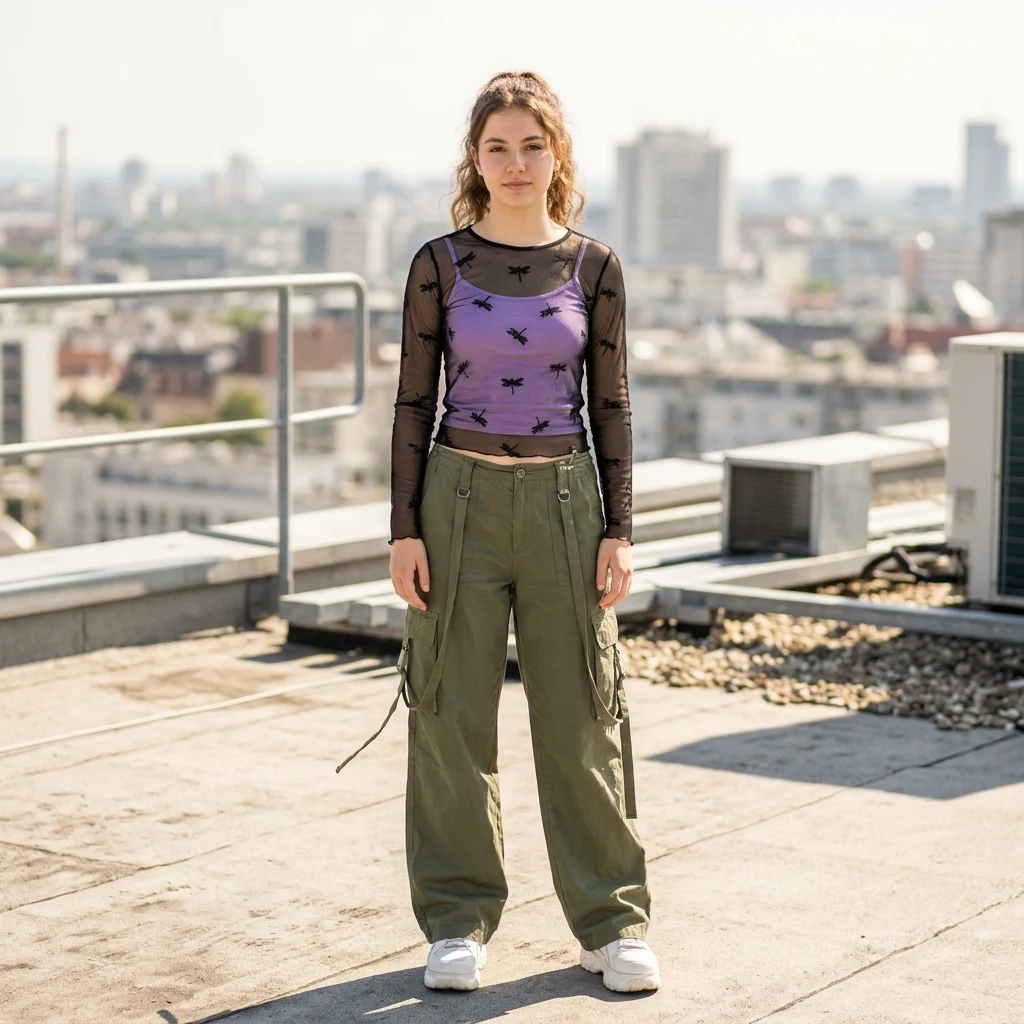 Fashionable look on a sunny city rooftop