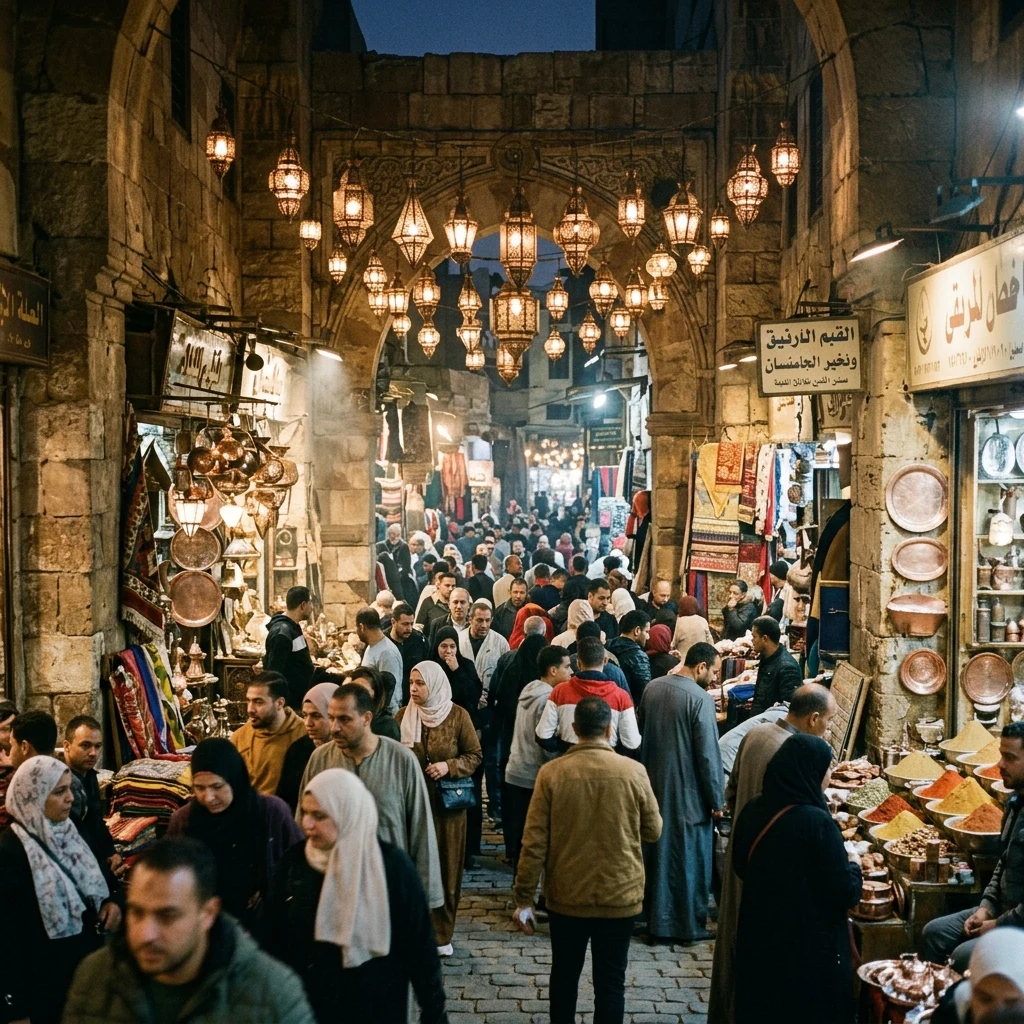 A bustling outdoor souk in Cairo