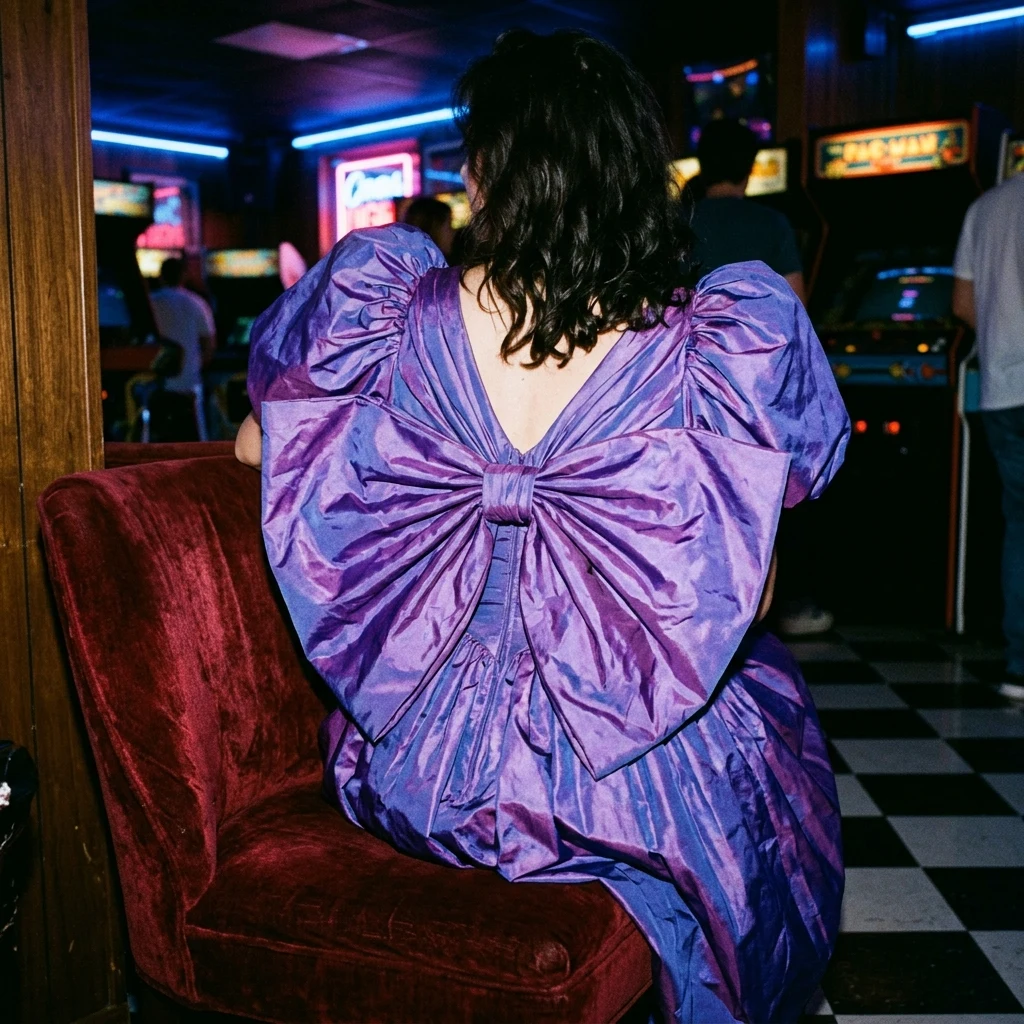 Vintage party dress on a velvet chair