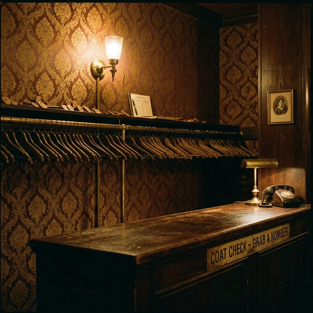 Quiet coat check room in a vintage club