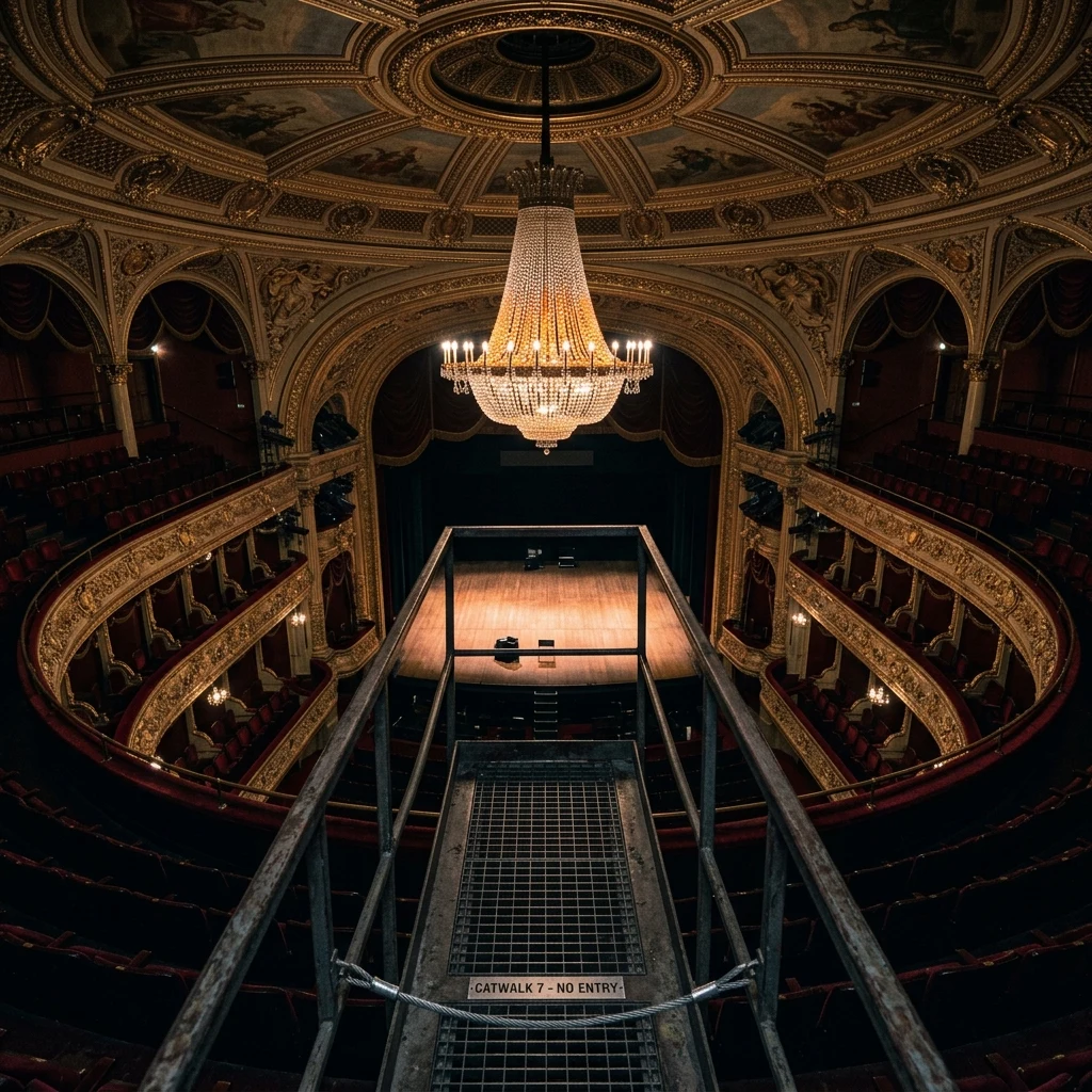 Empty opera house with golden lights