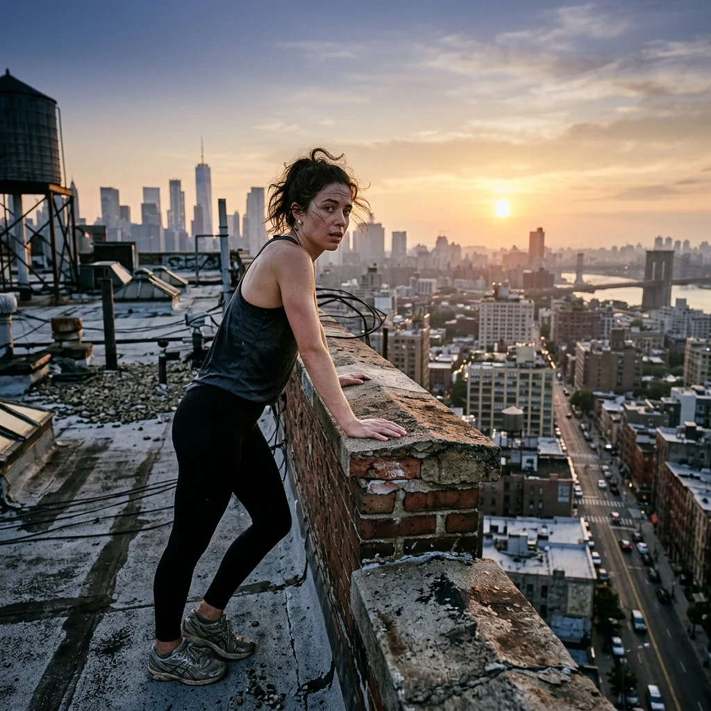 City rooftop at sunrise