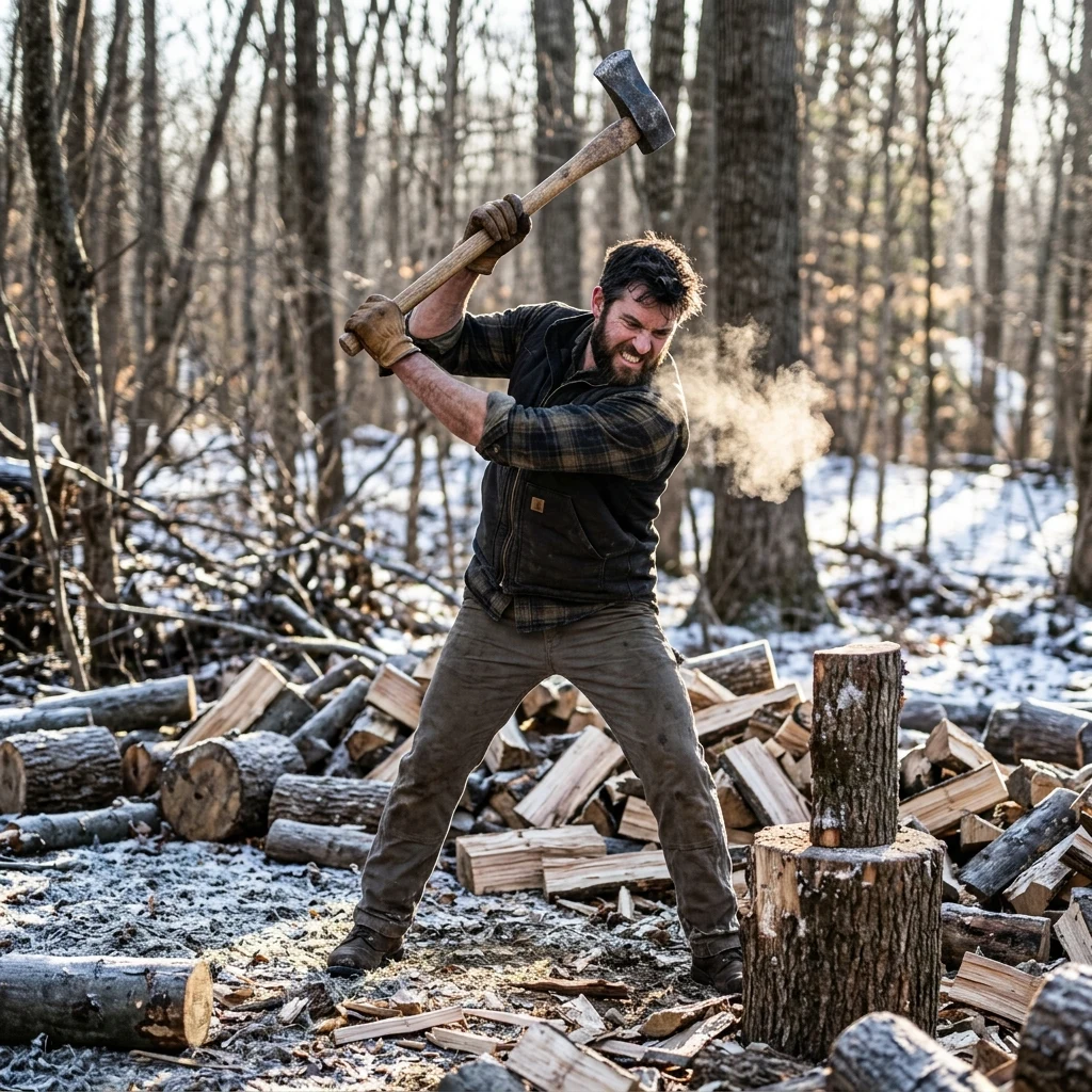 Chopping wood on a frosty morning