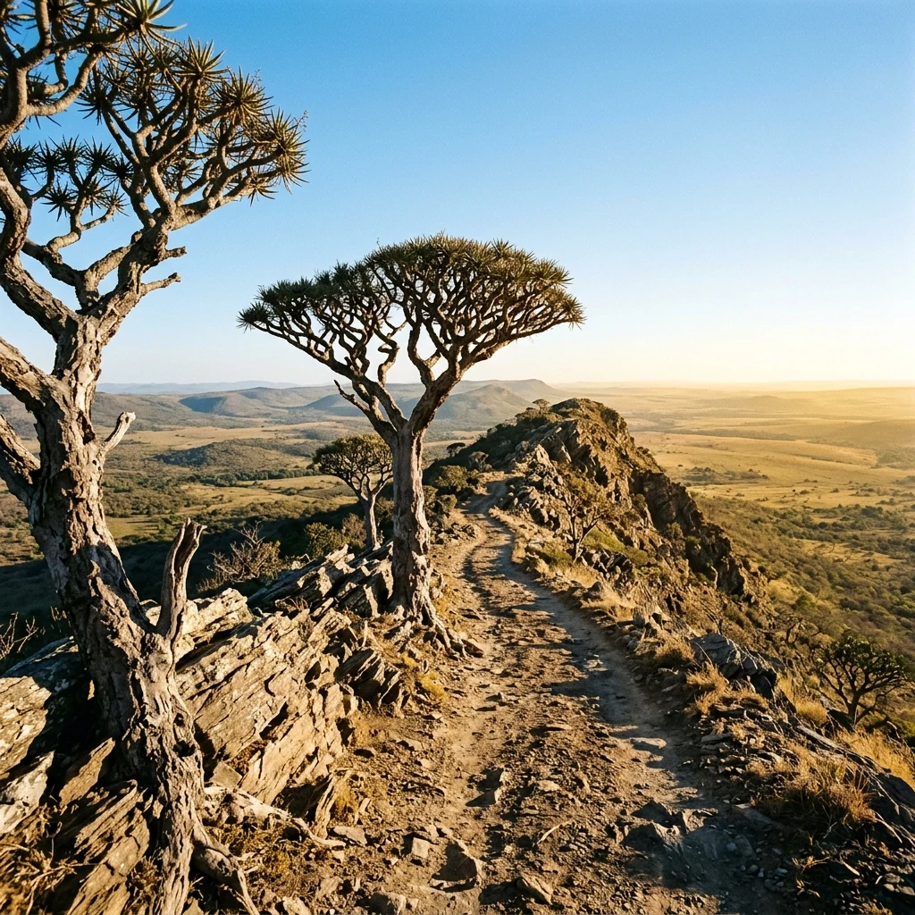 A border post trail along the spine of the Lebombo Mountains