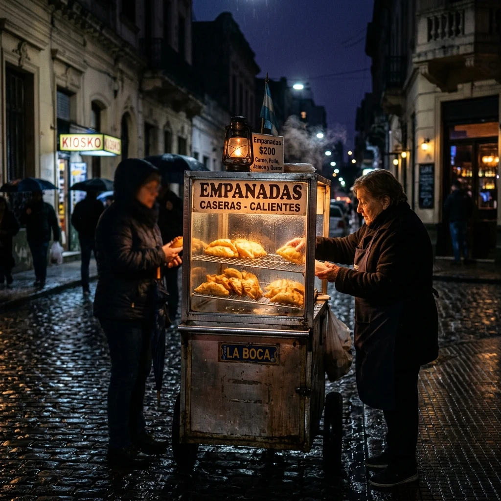 A nighttime empanada cart in Buenos Aires