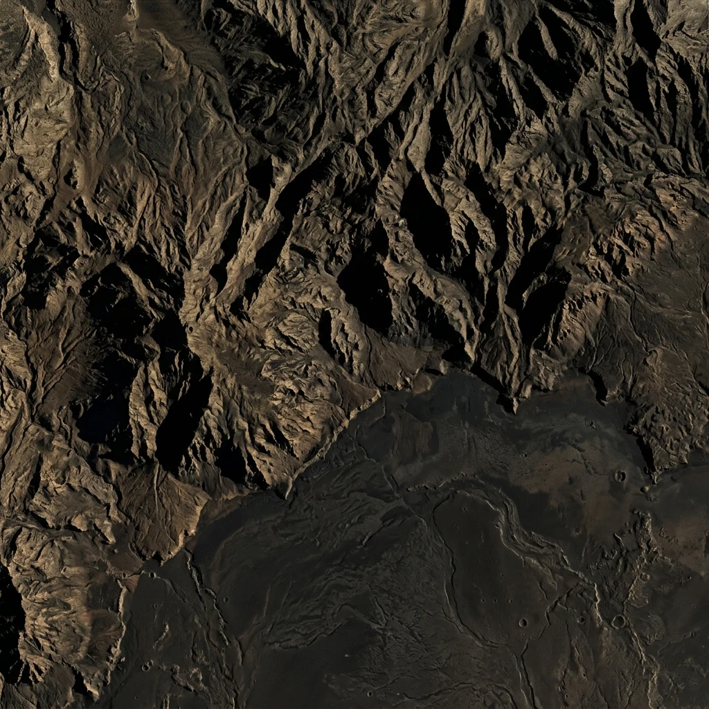 Aerial view of alien mountain ranges