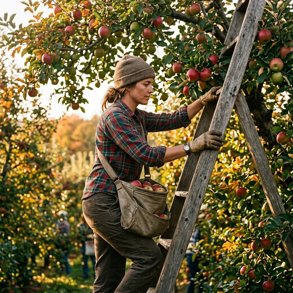 Harvesting fresh apples in a sunny orchard