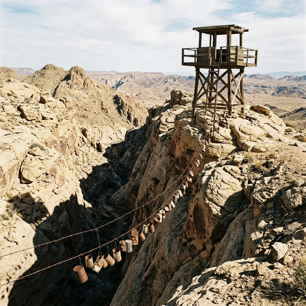 Sentry tower overlooking a desert canyon