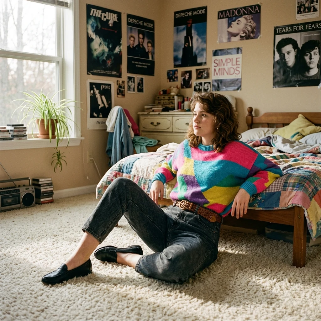 Retro fashion in a sunlit bedroom
