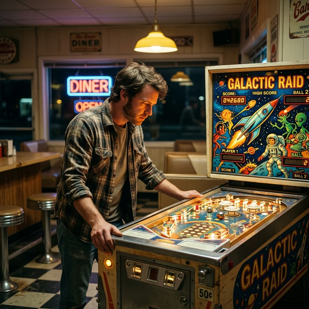 Person playing a vintage pinball machine