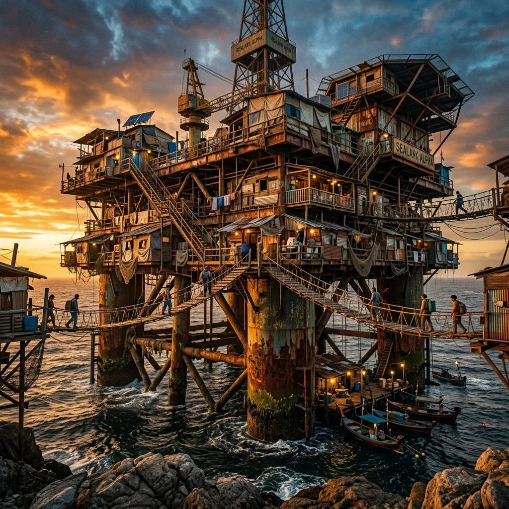 Coastal homes built on an old platform