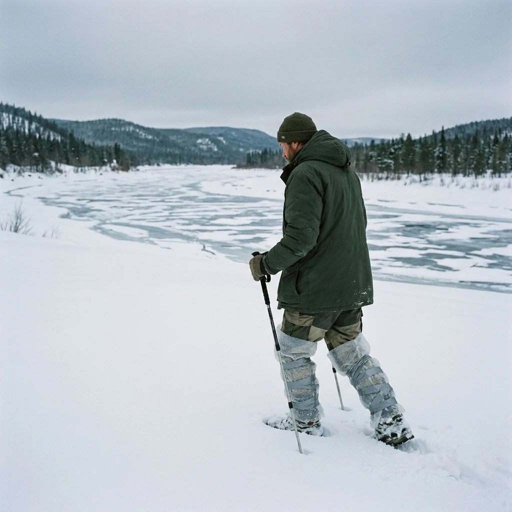 Person walking through deep winter snow