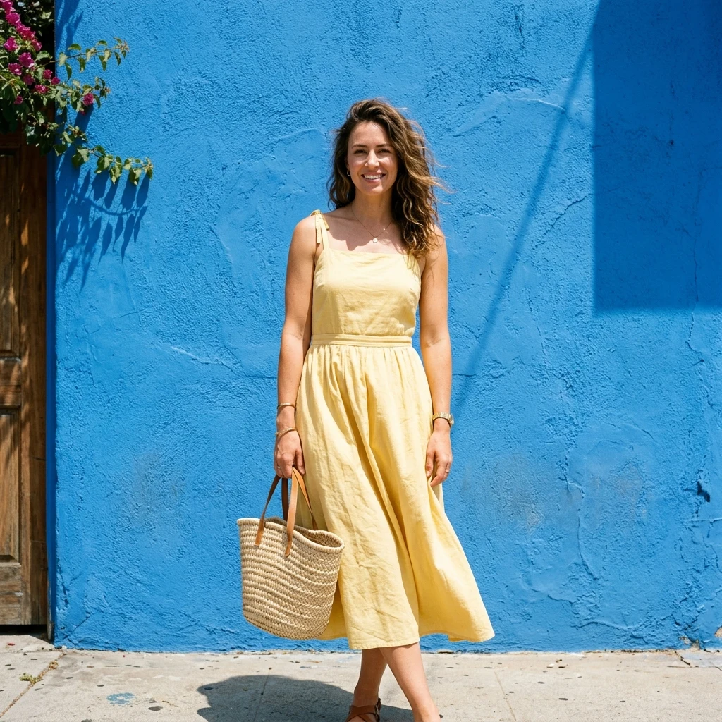 Bright summer day against a blue wall